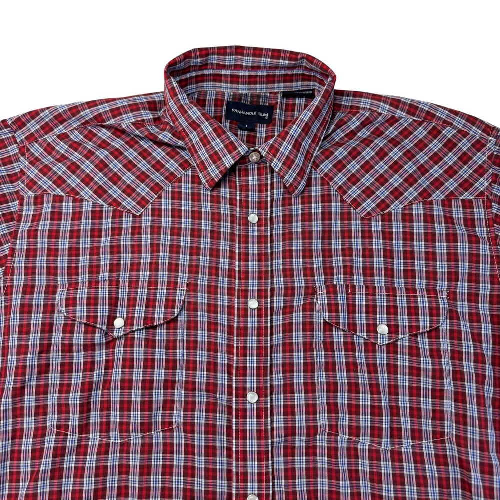 Panhandle Slim Shirt Mens Large Red Plaid Gingham Pearl Snap Western Long Sleeve